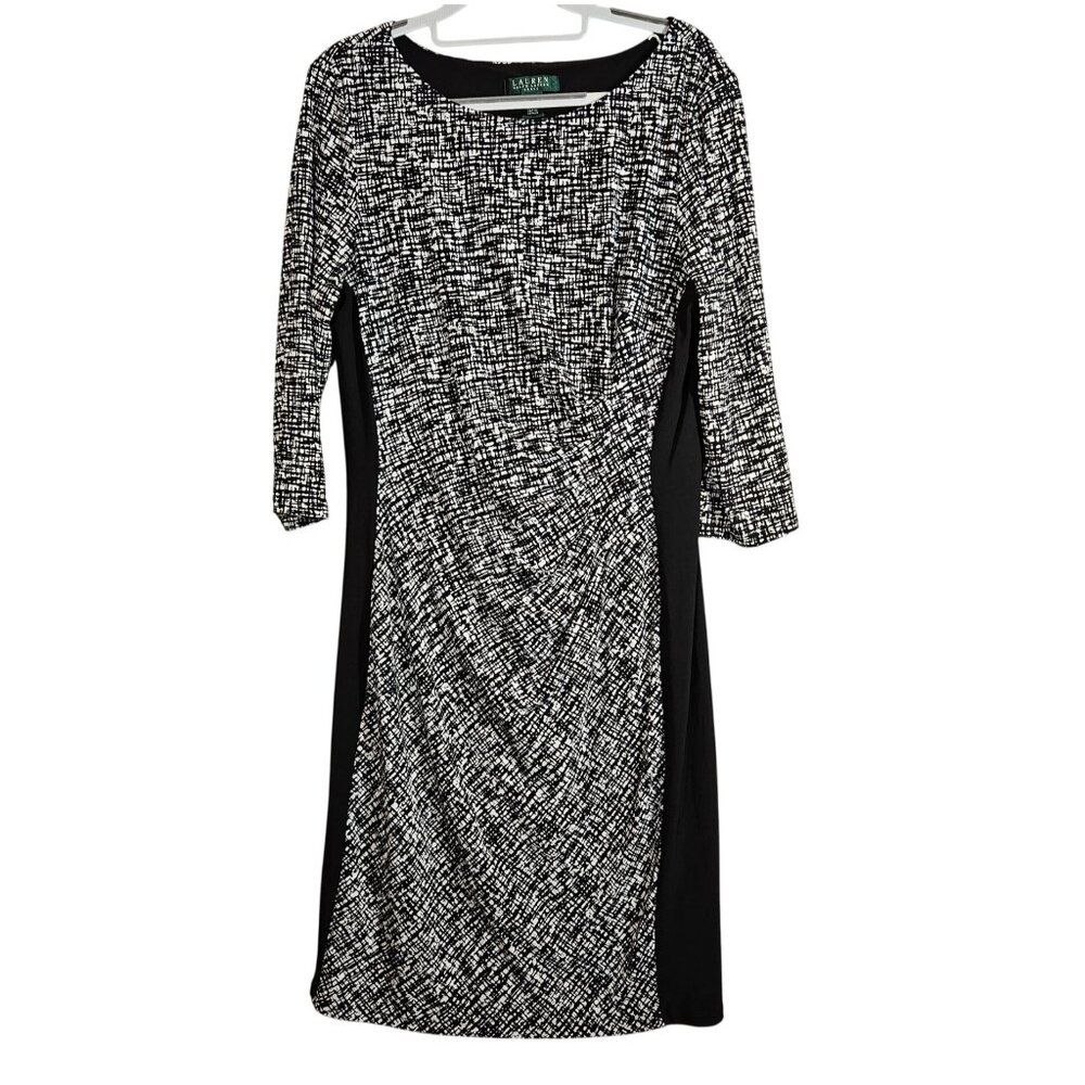 Ralf Lauren Womens Black White Sheath Dress Side Panels Ruching office date
